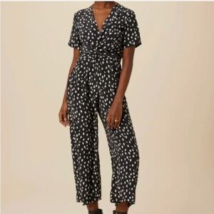 NWT Amour Vert 100% Silk Black & White Polka-Dot Jumpsuit